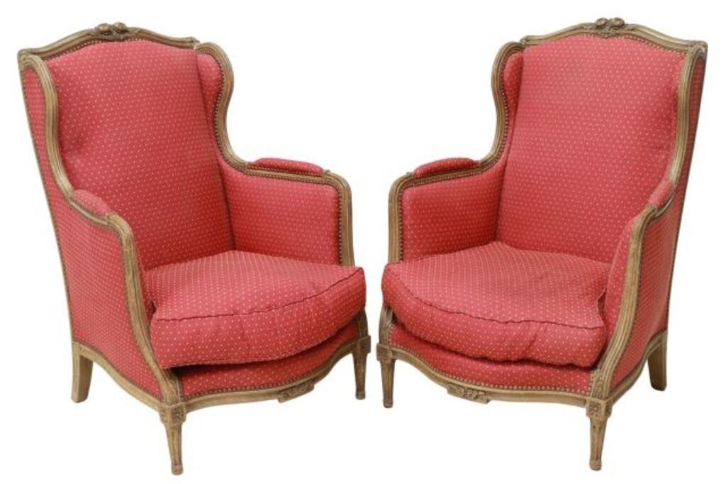 Appraisal: pair French Louis XVI style wingback armchairs early th c