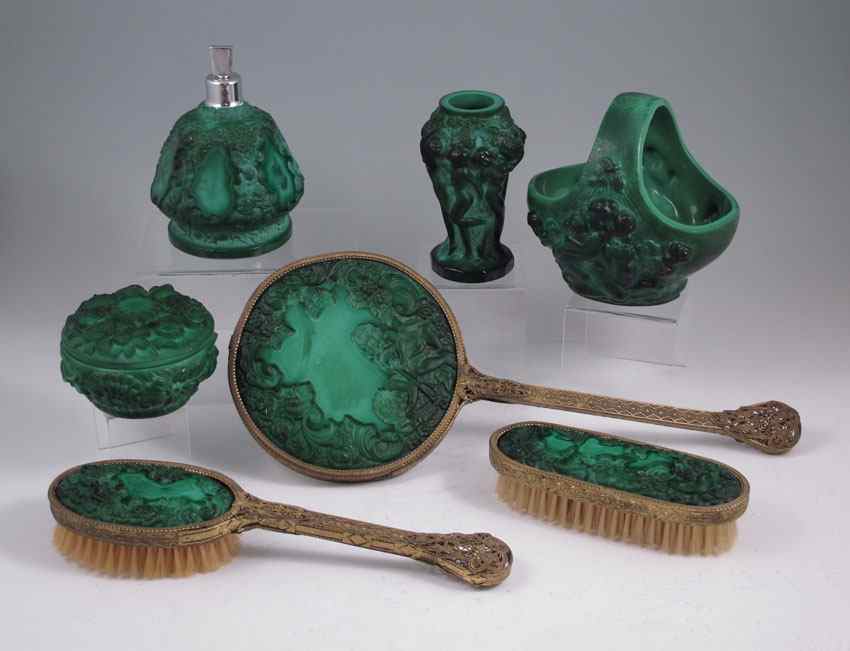 Appraisal: AN ACCUMULATED COLLECTION OF CZECH MALACHITE GLASS To include the