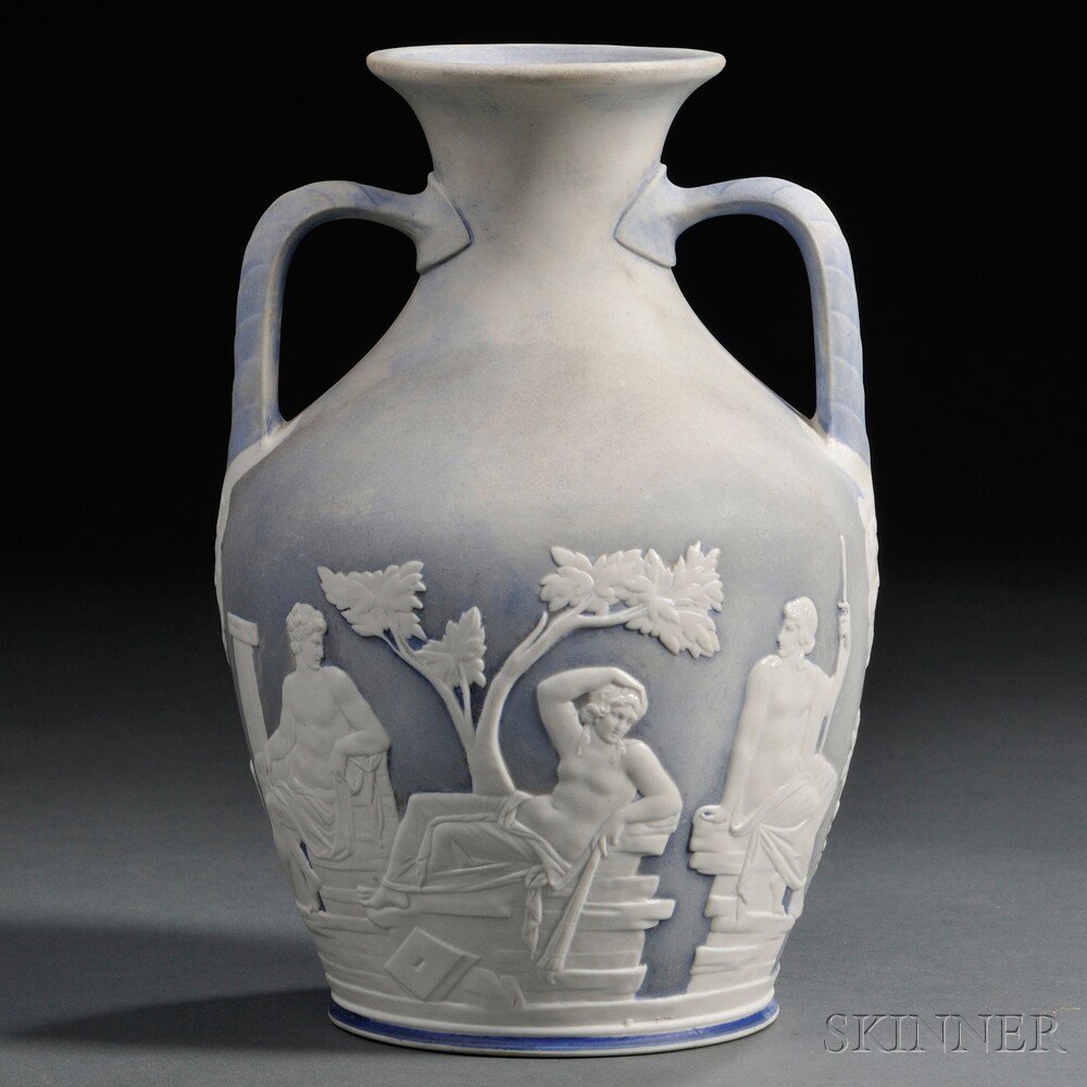 Appraisal: Wedgwood Blue-washed Stoneware Portland Vase England th century molded classical