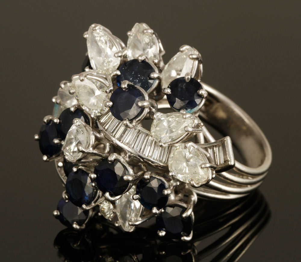 Appraisal: - Diamond and Sapphire Cocktail Ring Ladies Diamond and Sapphire