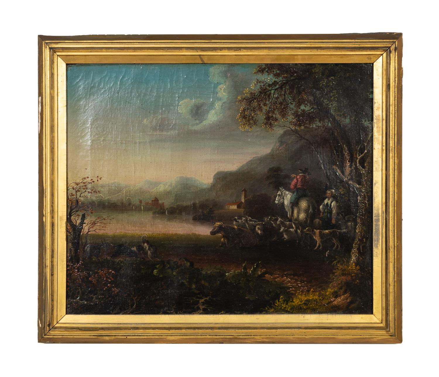 Appraisal: TH C AMERICAN SCHOOL PASTORAL SCENE O C American School