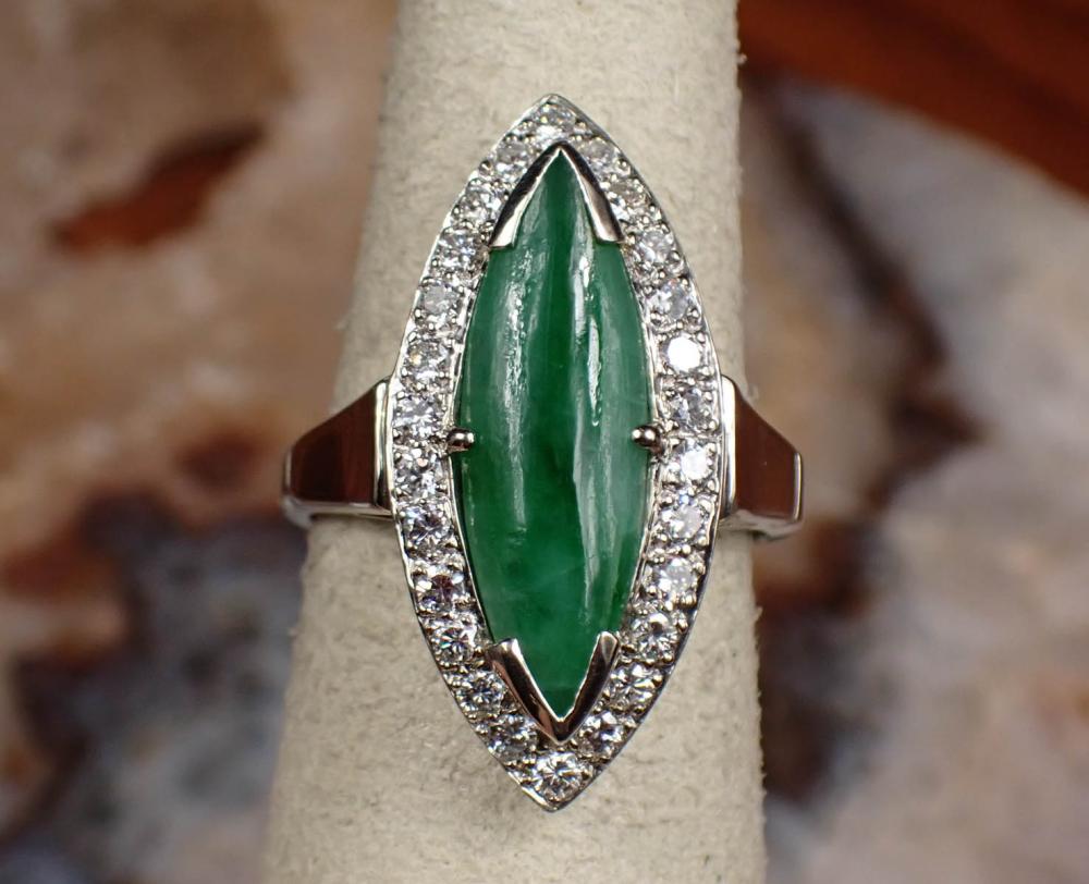 Appraisal: JADEITE JADE DIAMOND AND FOURTEEN KARAT GOLD RING The white