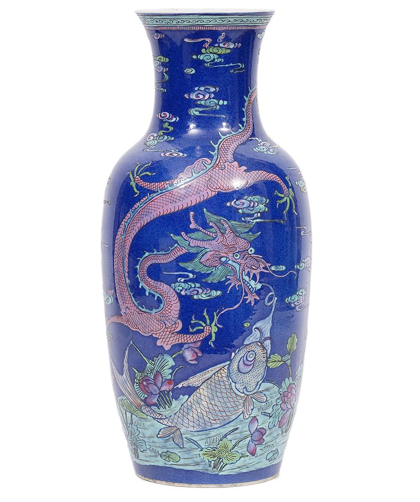 Appraisal: Chinese Cobalt Blue Dragon Vase Chinese cobalt blue ground vase