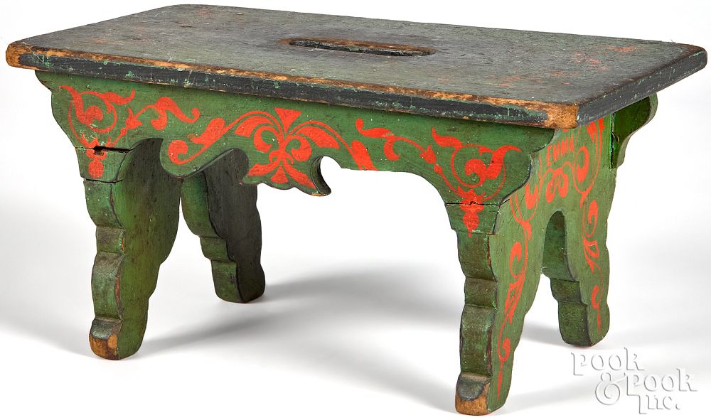 Appraisal: Painted poplar footstool th c Painted poplar footstool th c