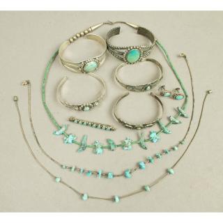 Appraisal: Assorted Sterling Silver Turquoise Indian Jewelry Assorted Indian silver and