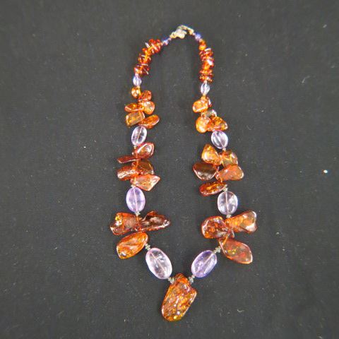 Appraisal: Amber Amethyst Necklace rich colorful naturalistic style long gorgeous grams