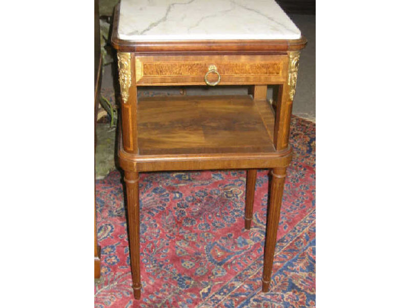 Appraisal: FRENCH LOUIS XVI STYLE WALNUT NIGHTSTAND Bronze mounted with white