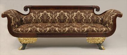 Appraisal: American Classical Carved Mahogany Parcel-Gilt and Verte Antique Sofa in