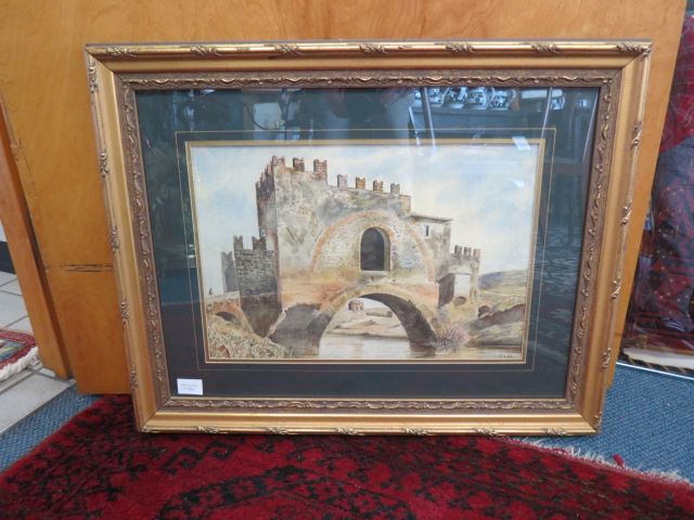 Appraisal: Fine th Century Watercolor of a Castle Bridge arch over