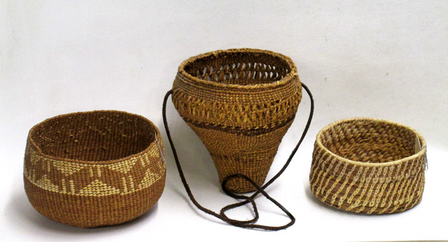 Appraisal: THREE SILETZ BASKETS the first a conical berry basket Dimensions