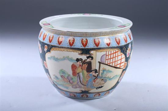 Appraisal: CHINESE POLYCHROME PORCELAIN FISH BOWL th century Geisha decoration -