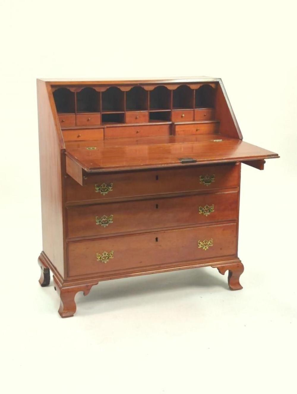 Appraisal: AMERICAN CHIPPENDALE SLANT FRONT CHERRY WOOD SECRETARY DESK WITH THREE