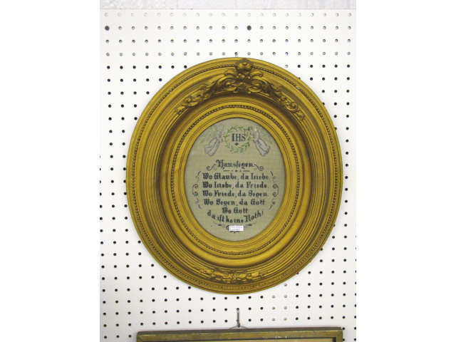 Appraisal: German Victorian Religious Sayingsware in ornate oval frame x overall