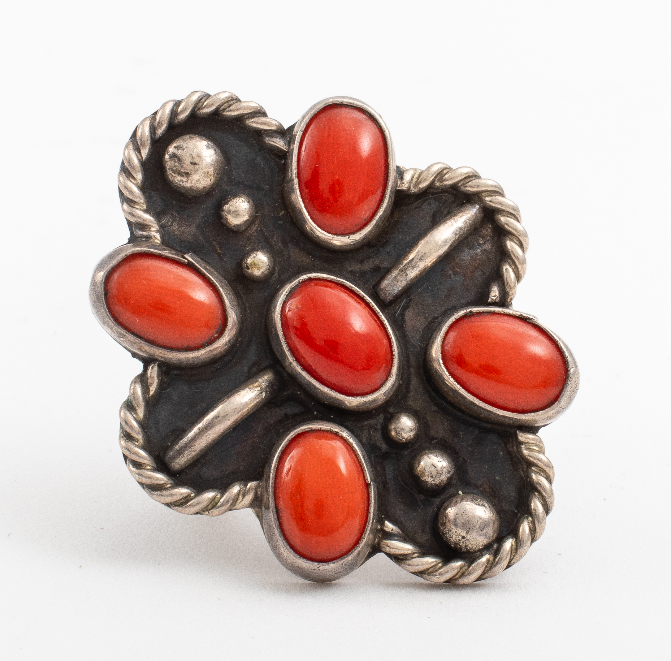 Appraisal: VINTAGE NATIVE AMERICAN NAVAJO SILVER CORAL RING Vintage Native American