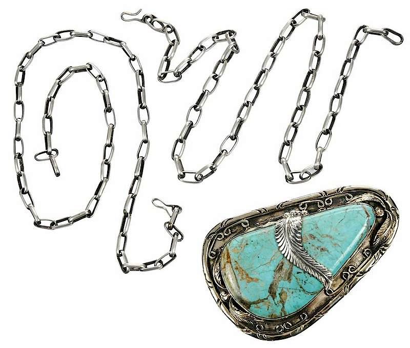 Appraisal: Silver Turquoise Necklace pendant with large irregular shaped turquoise approx