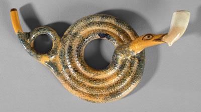 Appraisal: Prattware snake pipe formed as coiled snake with head holding