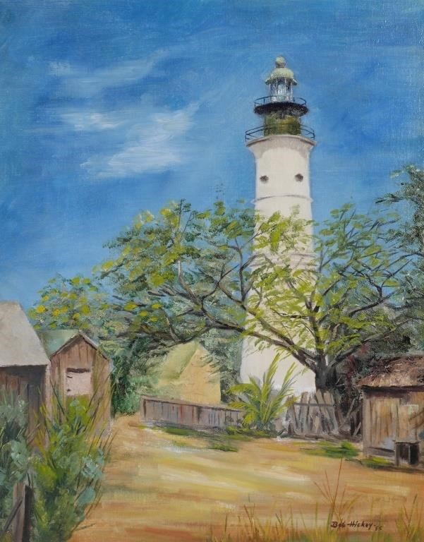 Appraisal: Oil on board painting of a lighthouse by Florida artist