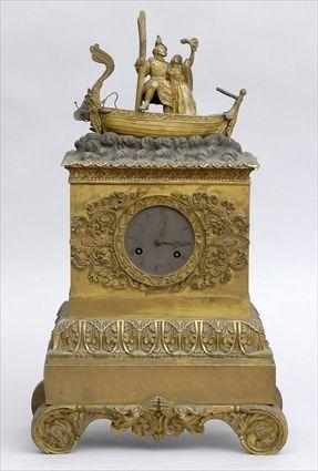 Appraisal: LOUIS-PHILIPPE GILT-BRONZE FIGURAL CLOCK The in dial within a block