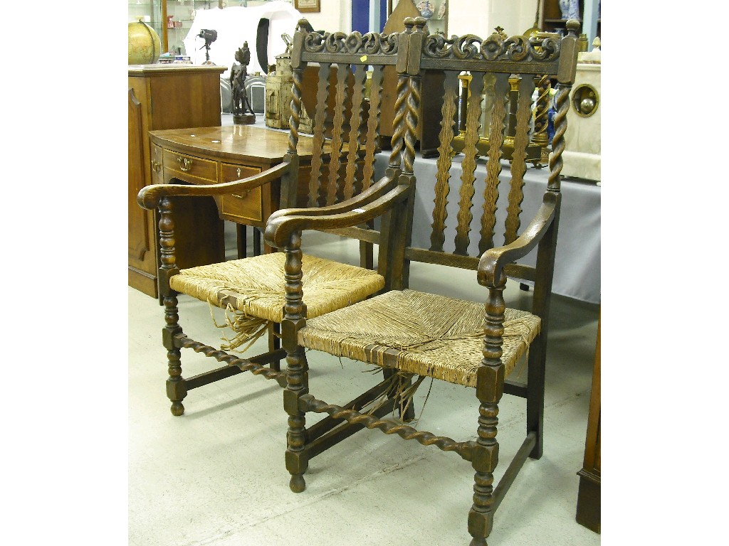 Appraisal: Pair of late th century carver chairs with foliate carved