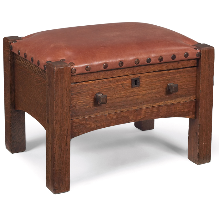 Appraisal: Limbert footstool recovered leather top over a single drawer with