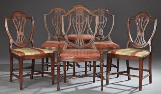 Appraisal: Assembled Set of Six Sheraton Style Carved Mahogan Assembled Set