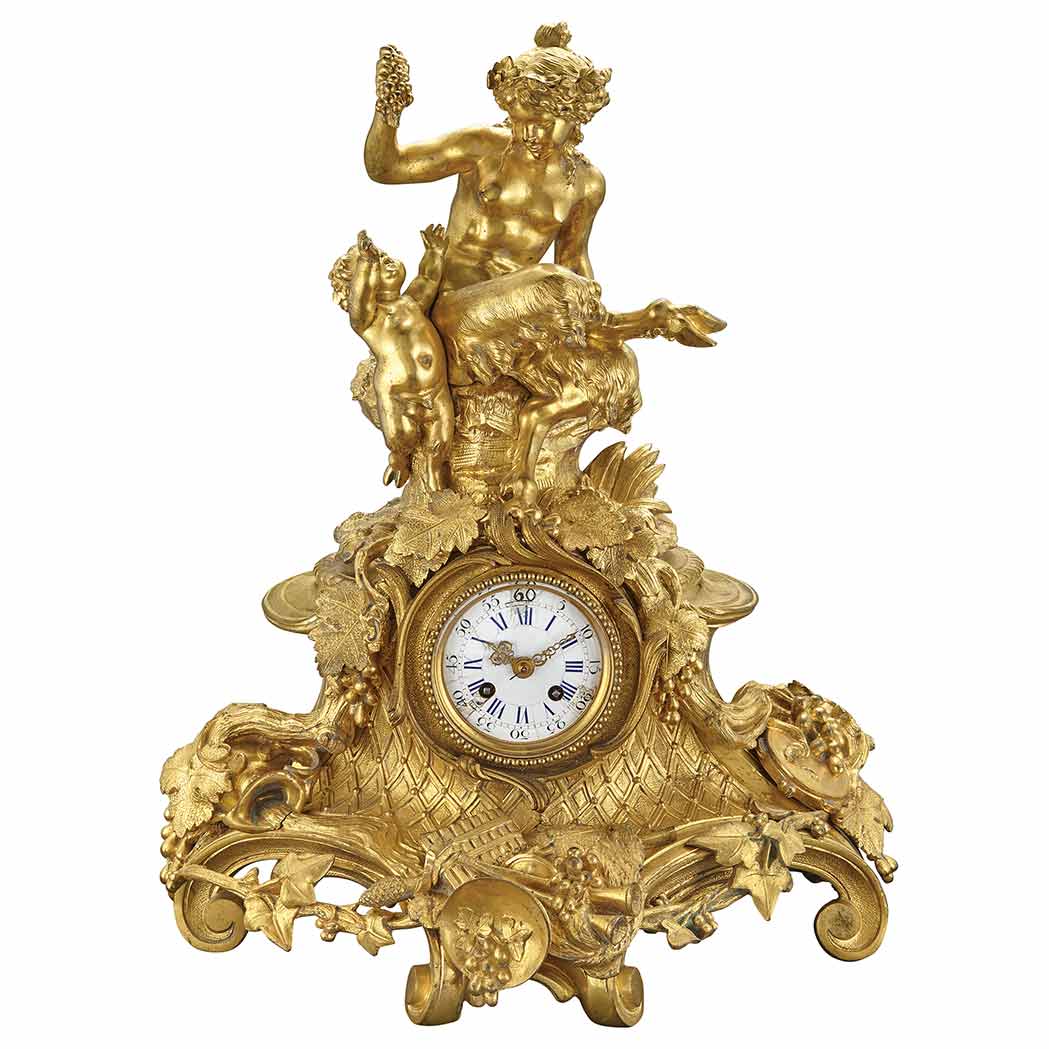 Appraisal: Transitional Louis XV XVI Style Gilt-Bronze Figural Mantel Clock Late