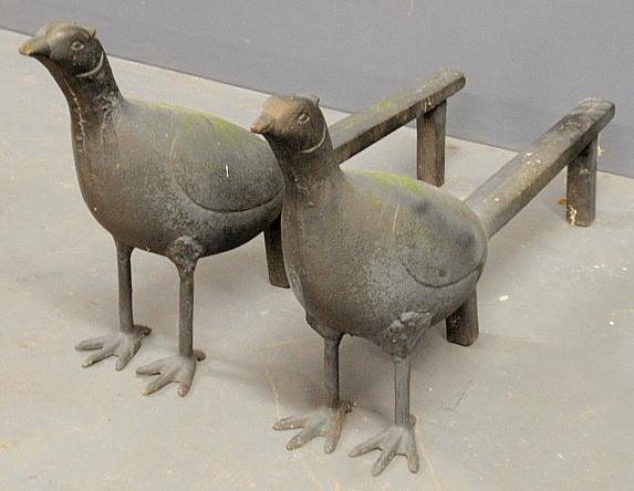 Appraisal: - Pair of cast iron pheasant-form andirons h x l