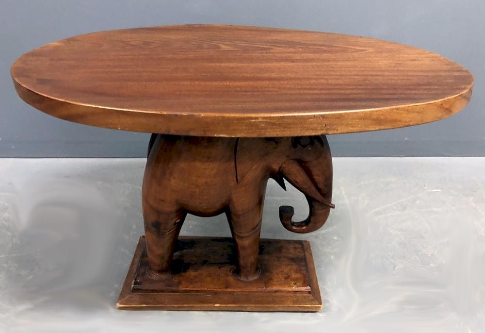 Appraisal: Carved Walnut Elephant Table Carved walnut elephant table h x