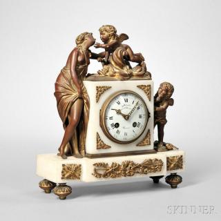 Appraisal: Ormolu-mounted Gilt and Marble Figural Mantel Clock Paris c the