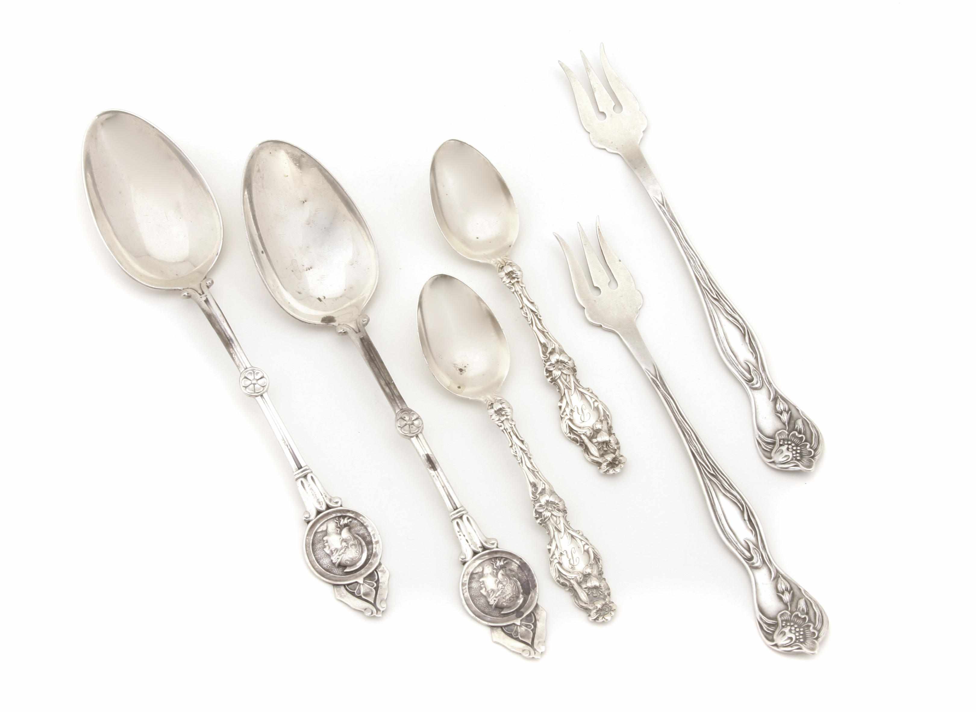 Appraisal: A group of American coin and sterling silver flatware late