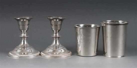 Appraisal: Two American sterling silver tumblers with a Tiffany silver bookmark