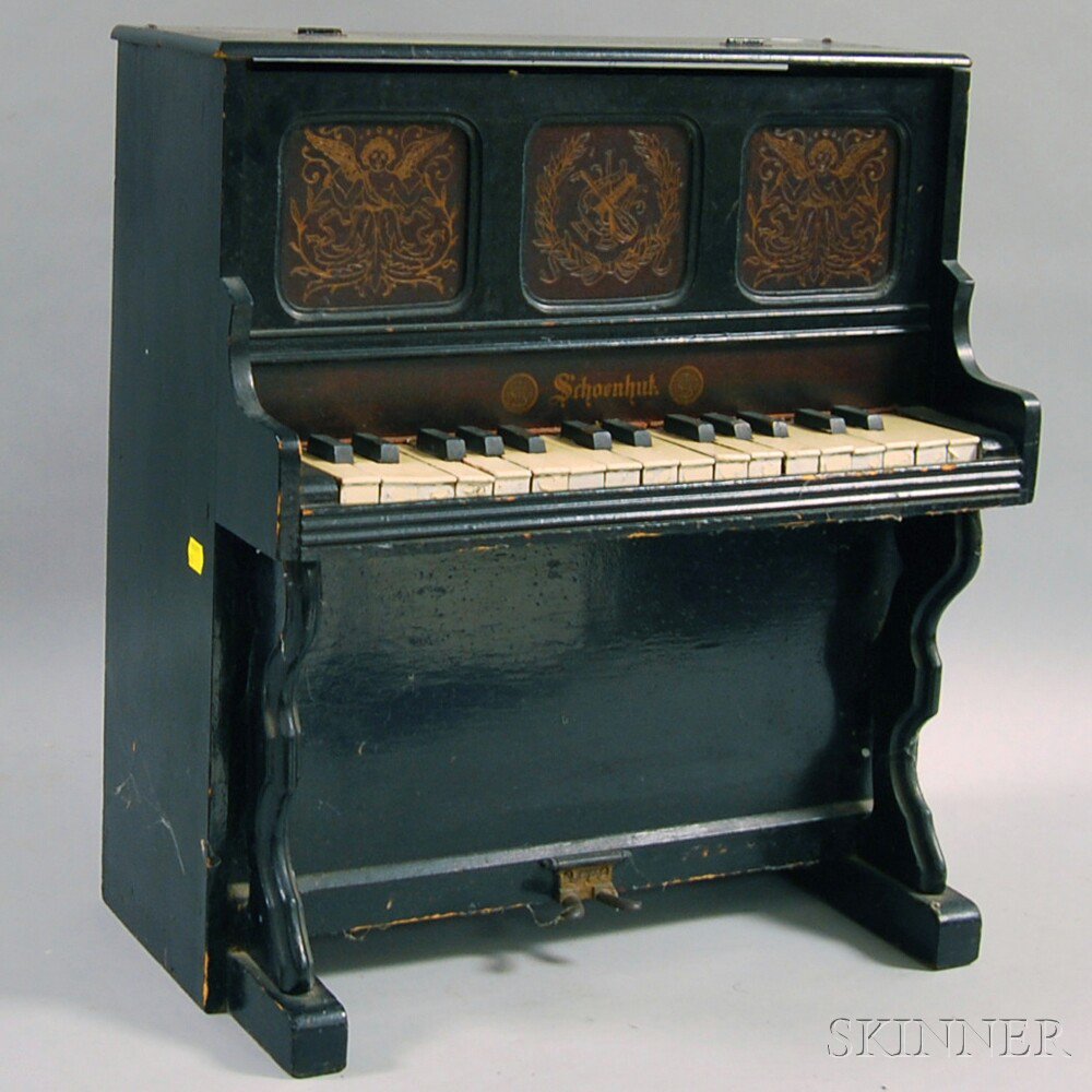 Appraisal: Schoenhut Black-painted Toy Piano an eighteen-key upright piano with applied