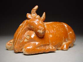 Appraisal: HAN BROWN GLAZED BULL Rare and moulded in extremely charming