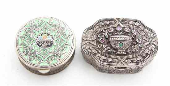 Appraisal: A Continental Silvered Metal and Gem Inset Box of cartouche