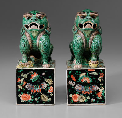 Appraisal: Pair Famille Verte Porcelain Buddhist Lions Chinese th century male