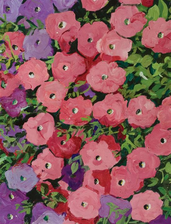 Appraisal: JANE PETERSON American - Petunias oil on canvas board unsigned