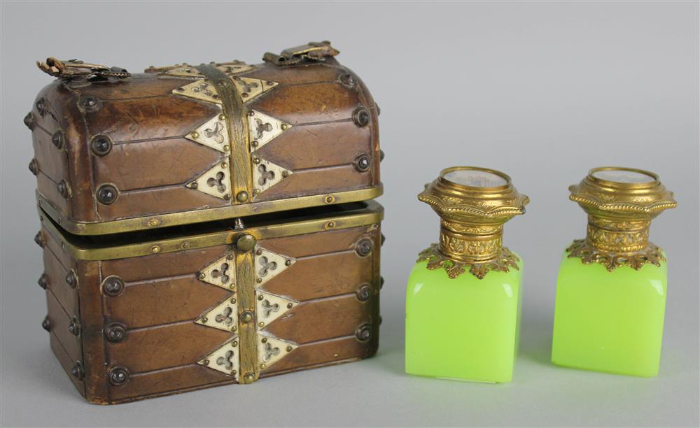 Appraisal: TWO BOXED PALAIS ROYAL TYPE GREEN OPALINE GLASS SCENT BOTTLES