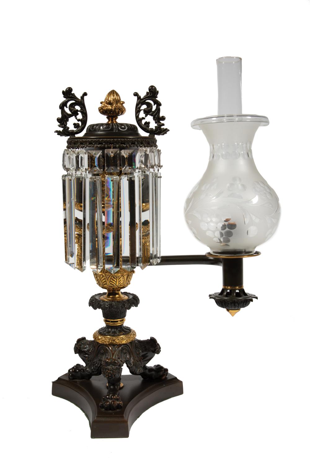 Appraisal: American Gilt and Patinated Bronze Single-Light Argand Lamp vasiform font