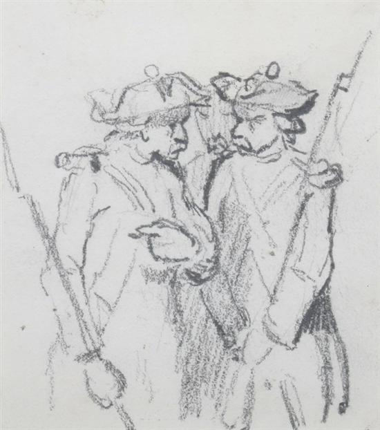 Appraisal: TONY JOHANNOT French - SOLDIERS IN DISCUSSION pencil on paper