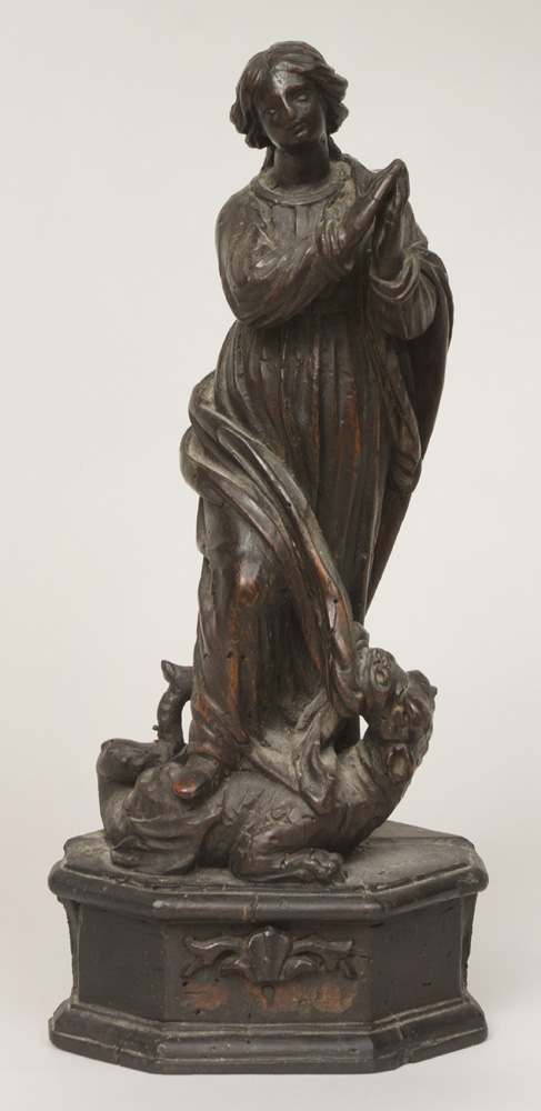 Appraisal: French Carved Wooden Figure of the Praying Virgin Trampling on