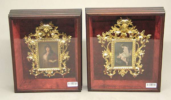 Appraisal: Two elaborately framed German porcelain plaques of beauties late th