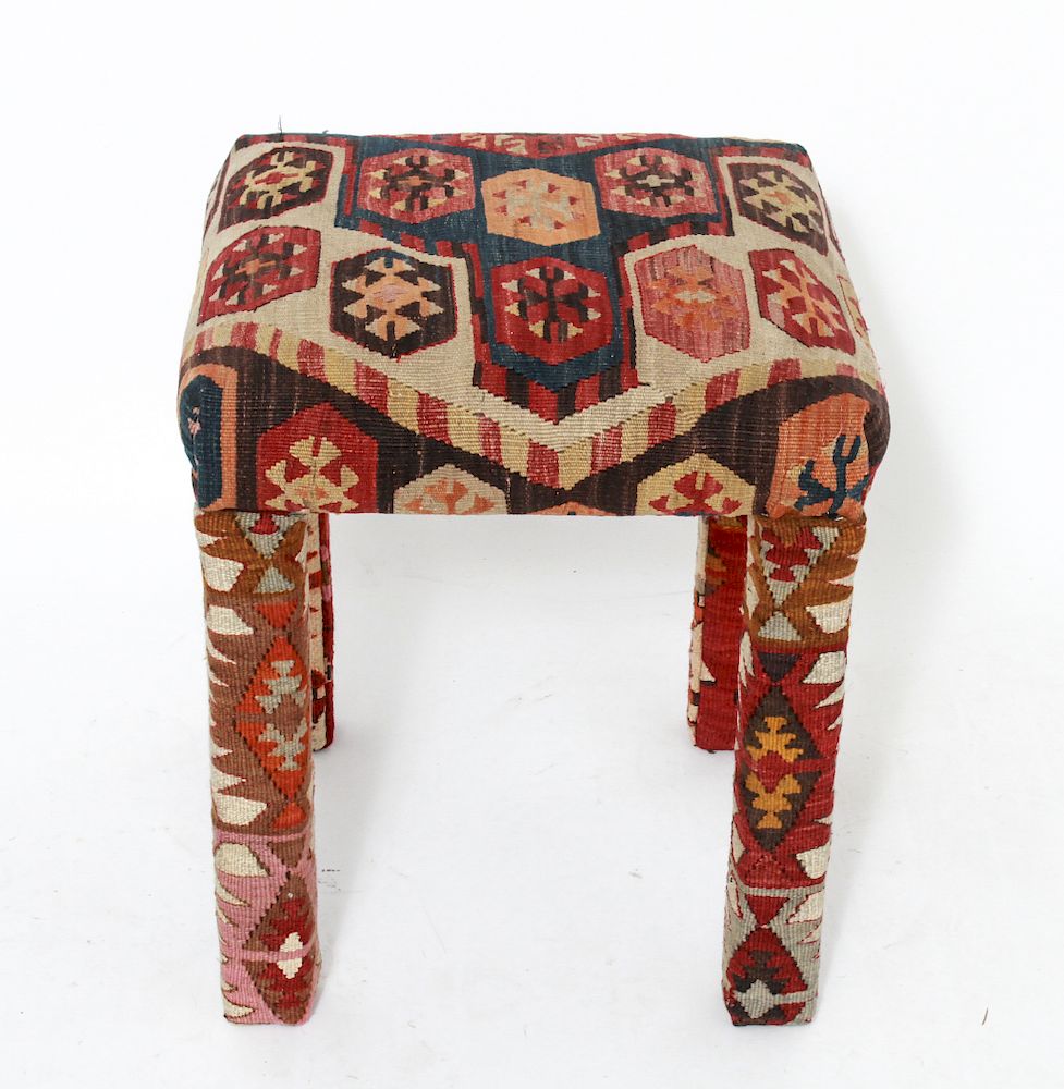 Appraisal: Ottoman w Turkish Kilim Upholstery Ottoman or stool with Turkish