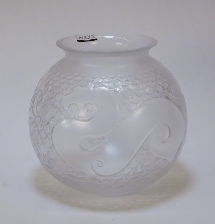 Appraisal: LALIQUE FRENCH CRYSTAL GLASS XIAN DRAGON VASE France th CenturyGlobular