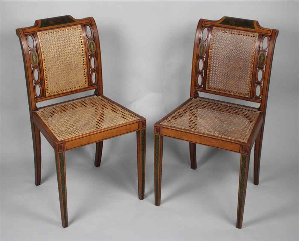 Appraisal: PAIR OF EDWARDIAN CARVED AND PAINTED SIDE CHAIRS each having