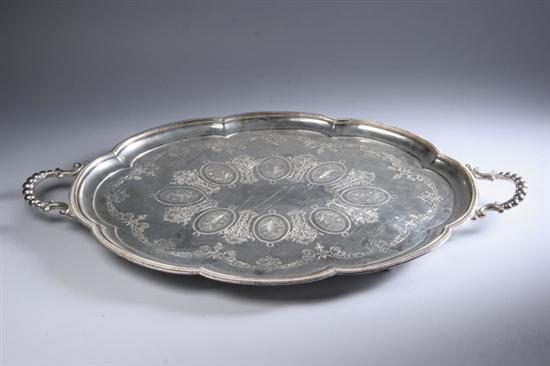 Appraisal: LARGE SILVER PLATED SERVING TRAY early th century Oval stepped