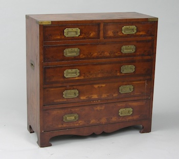 Appraisal: A Mid- th Century Campaign Style Chest With six drawers