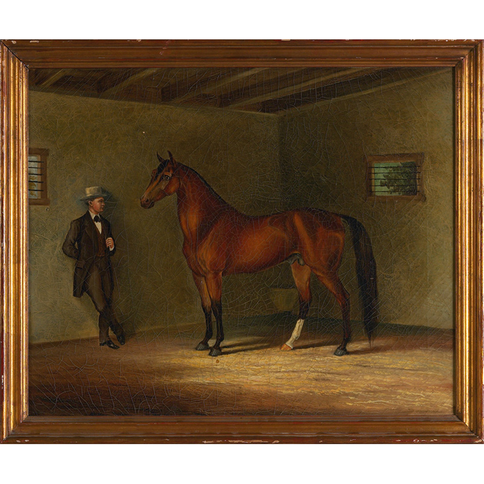 Appraisal: American School Man and Horse oil canvas framed x