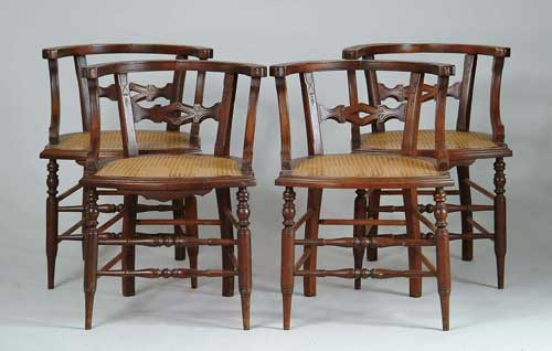 Appraisal: SET OF TWELVE WALNUT FIREHOUSE STYLE CANE SEAT DINING CHAIRS