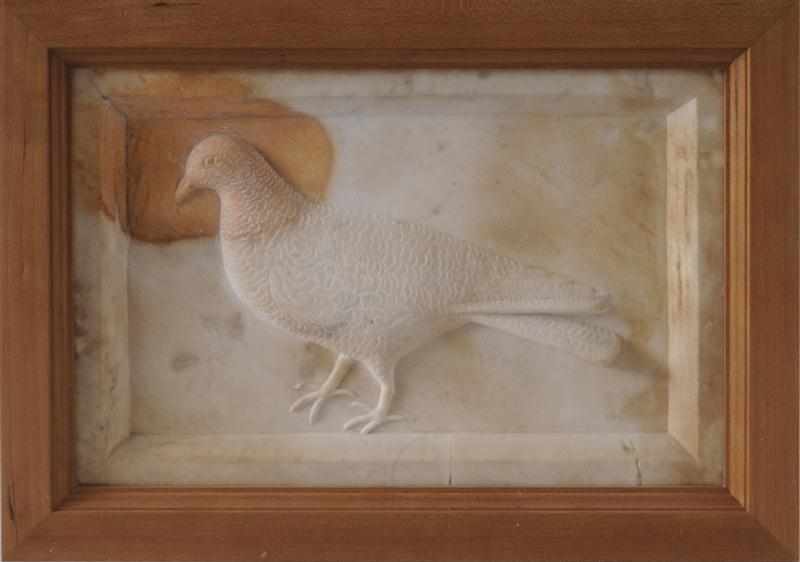 Appraisal: CARVED MARBLE PLAQUE WITH BIRD IN BAS RELIEF Framed Provenance