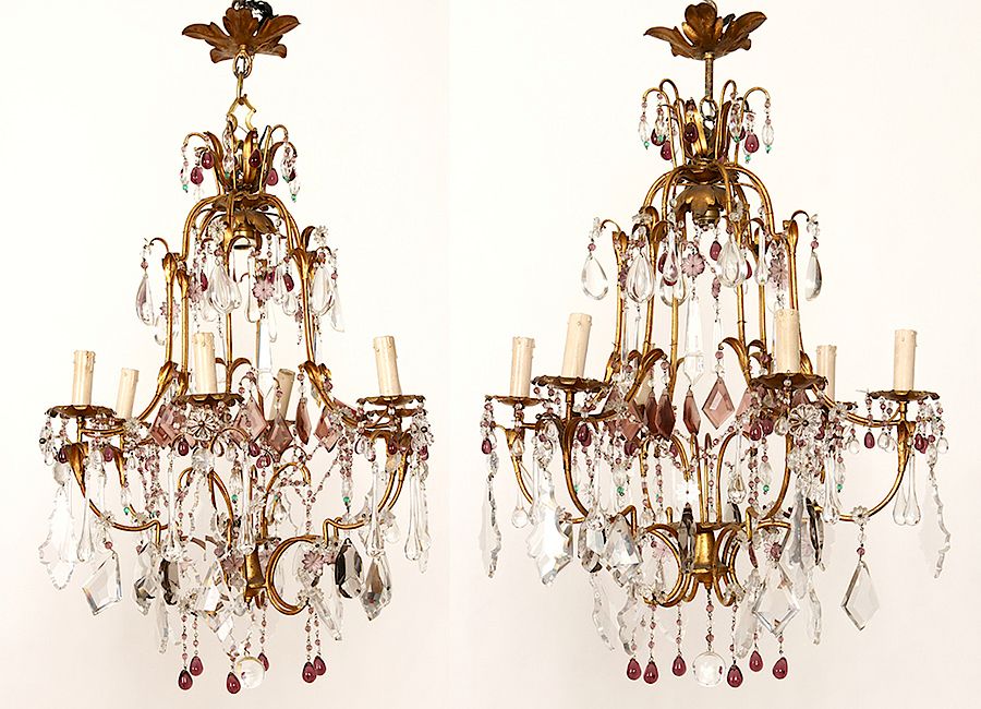 Appraisal: PAIR ITALIAN GILT IRON -LIGHT CHANDELIERS A pair of Italian